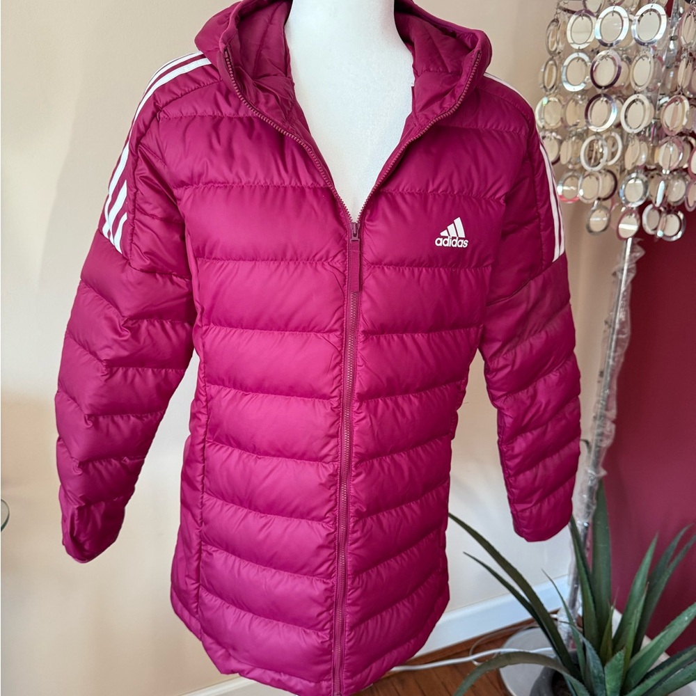 NWOT ADIDAS WOMENS DARK PINK PUFFER JACKET SIZE M